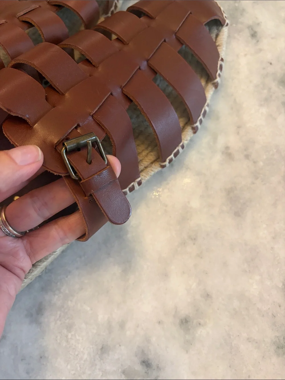 Castaner X Ancient Greek Sandals Brown Woven Leather Espadrille Slides